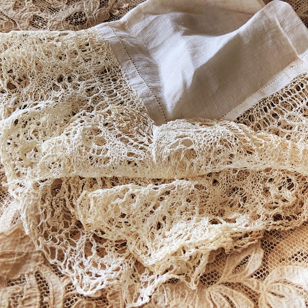 Beautiful Very Fine Wispy Handmade Lace Handkerchief - Hand Knitted Lace