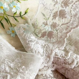 Stunning Heavy Bold Densely Hand Embroidered Antique Tambour Lace - Tulle Lace - 3D - Fabulous Salvage - Craft Haberdashery Dolls Costumes