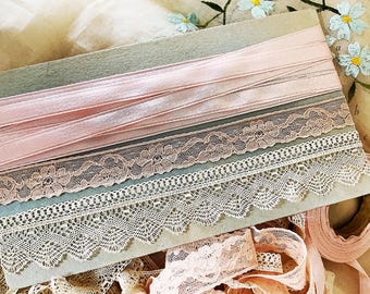 Pretty Vintage Lace & Rayon Ribbon in Pinks And Creams - Craft Dolls Costumes