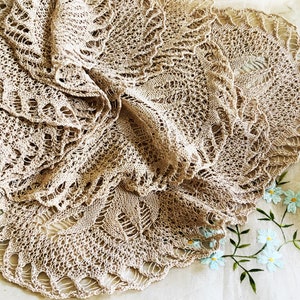 Fine Beige Vintage Handmade Hand Knitted Oval Lace Doily - Good floppy hand