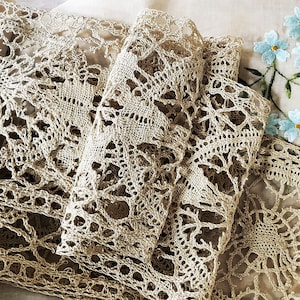 Beautiful Handmade Antique French Bobbin Lace - Natural Linen / Hemp - Craft Cushions Curtains