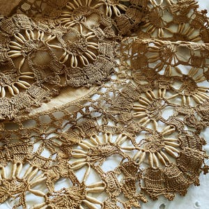 Vintage Handmade Hand Crocheted Caramel Lace Table Topper / Doily