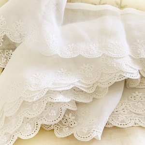 Beautiful Gauzy Sheer LINEN - Very fine Wispy Vintage Embroidery Anglaise - Victorian Craft Dolls Lampshades
