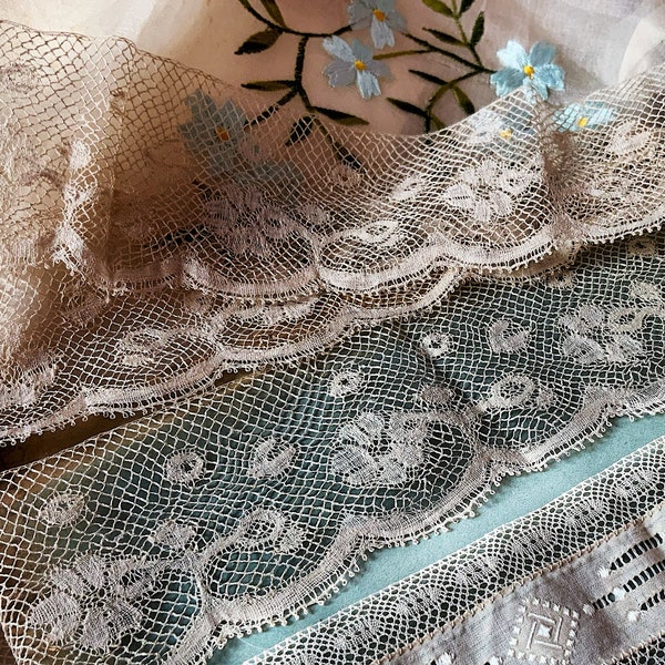 Schöne französische Vintage Handarbeit ? Valenciennes Lace Trim - Brokat Band mit Spitzenbesatz - Handwerk Puppen Kostüme