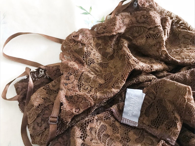 Vintage Stretch Lacy Brown Net Cotton Tunic Dress UnderDress PreLoved Layer