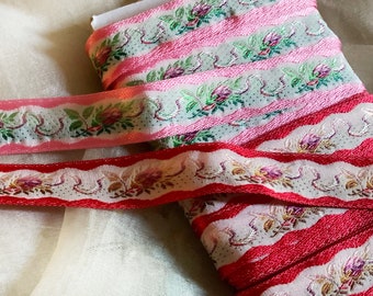 3 Options - Vintage Jacquard Ribbon Trim - Rosebuds - Craft Dolls Haberdashery