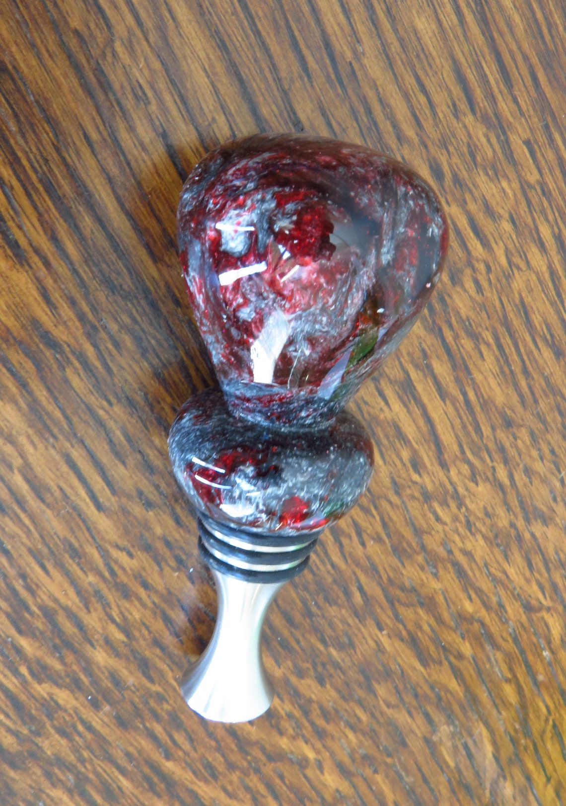 Silver and Red Wine Bottle Stopper Alumilite Resin Etsy