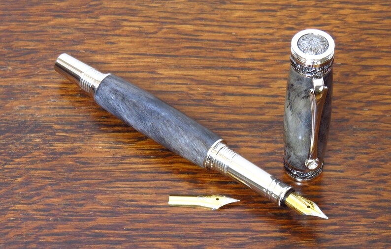 Wooden Fountain Pen Charcoal Gray Dyed Buckeye Burled Wood Etsy - image 0