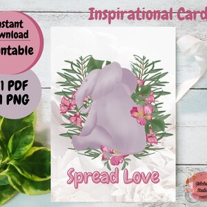 Verbreiten Sie Liebe / druckbare inspirierende Karte / Elefanten / Blumen / Instant download / printable / leere Karte / illustrierte Karte / leer / für sie