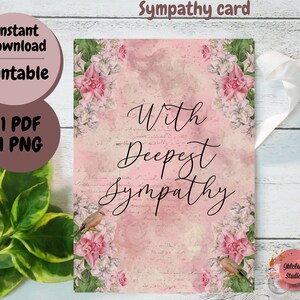 Druckbare Beileidskarte, handgezeichnet, floral, Sofort download, printable, leere Karte, illustrierte Karte, leer, florale Beileidskarte