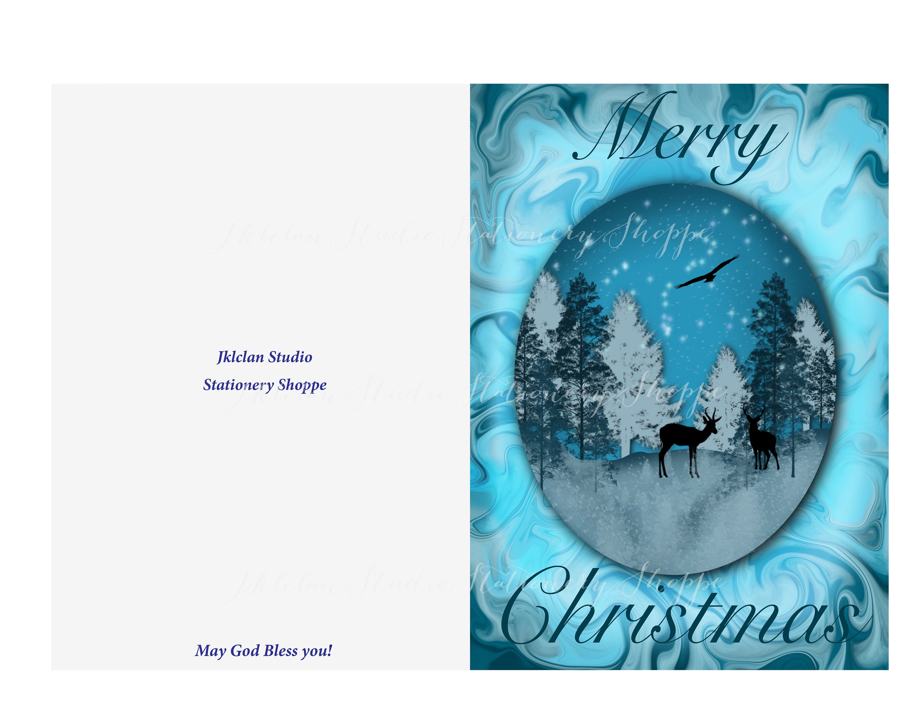 Paper Deer Blank Snowy Scene Illustrated Card Hand Drawn Christmas Card Paper Deer Blank Snowy Scene Illustrated Card Hand Drawn Christmas Card