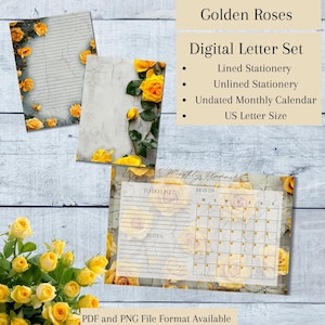 Yellow Roses, Printable Stationery, Printable Writing Paper, Letter Writing Paper, Writing Set, Notepaper, Calendar, Planner, Stationery