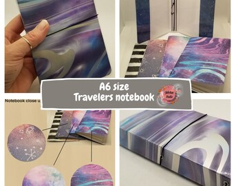 Galaxy, A6 Travelers Notebook Midori style notebooks Writing journal Journal for her TN journal Notebook inserts Handmade