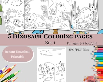 Dinosaurus kleurplaten, set 1, dinosaurussen voor meisjes, jongens, dinosaurus kleuren, afdrukbare kleurpagina's, kinderactiviteit, dinosaurus afdrukbaar