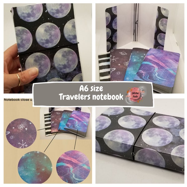 Galaxy, A6 Travelers Notebook Midori style notebooks Writing journal Journal for her TN journal Notebook inserts Handmade
