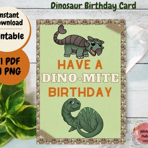 Dinosaur birthday card, dinosaur card, Instant download, printable, illustrated card, blank, greeting card, birthday, 5x7 cards, kids card