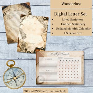 Vintage, Travel, Printable Stationery, Printable Writing Paper, Letter Writing Paper, Writing Set, Notepaper, Calendar, Planner, Stationery