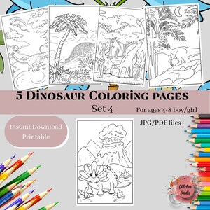 Dinosaurier Malvorlagen, Set 4, Dinosaurier für Mädchen, Jungen, Dinosaurier Malvorlagen, druckbare Malvorlagen, Kinderaktivität, Dinosaurier zum Ausdrucken