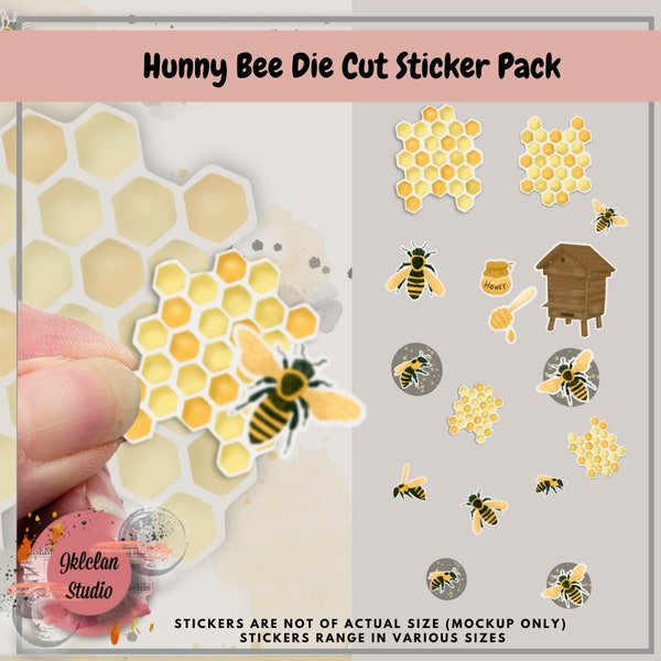 Bee Stickers, planner stickers, scrapbook stickers, yellow stickers, hobonichi stickers, bullet journal stickers, insect stickers, die cut