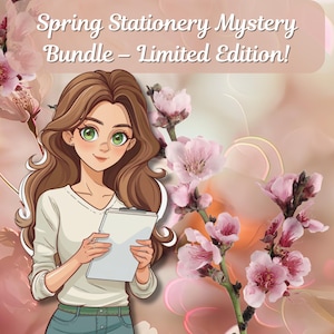 Frühling Mystery Stationery Box Kirschblüte Notizblöcke, Grußkarten Lesezeichen - Geschenk für Autoren & Planer, Mystery Bundle