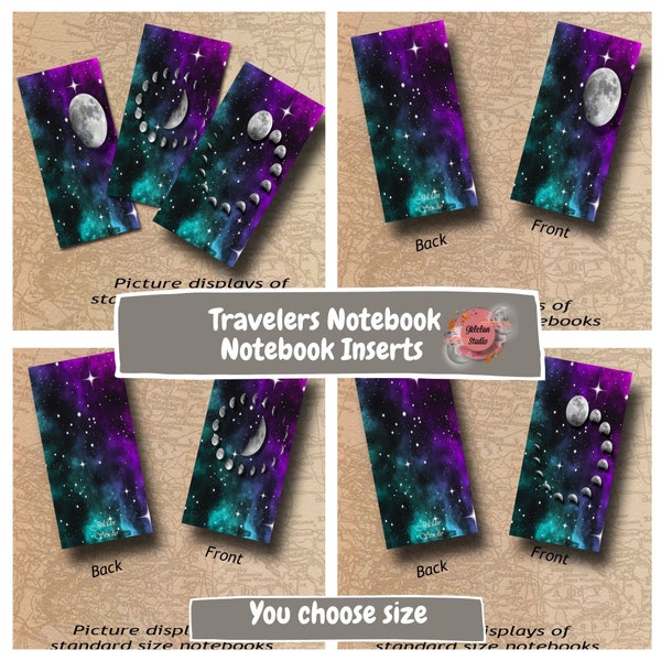 Travelers notebook, inserts, TN, refill notebooks, paperdori, faith journal, midori inserts, line, grid, blank, Galaxy, Moon