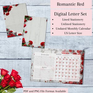 Red Rose, Roses, Printable Stationery, Printable Writing Paper, Letter Writing Paper, Writing Set, Notepaper, Calendar, Planner, Stationery