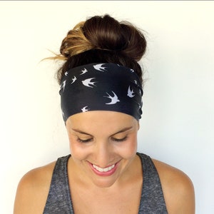 Yoga Headband Workout Headband Fitness Headband Running Headband Free Bird Print Boho Wide Headband image 1