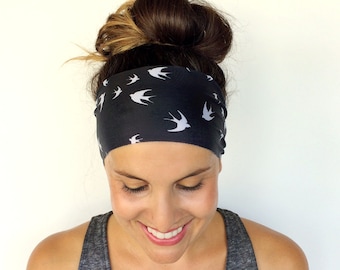 Yoga Headband - Workout Headband - Fitness Headband - Running Headband - Free Bird Print - Boho Wide Headband