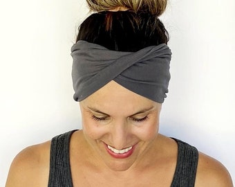 Slate Grey Twist Headband - Turban Headband - Wide Headband - Yoga Headband - Workout Headband - Nurse Headband -  Headband