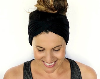 Black Double Twist Headband - Turban Headband - Wide Headband - Yoga Headband - Workout Headband