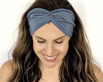 Diadema turbante retorcida azul empolvado - Diadema turbante - Diadema ancha - Diadema para yoga - Diadema para hacer ejercicio