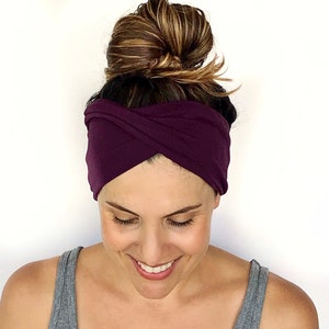 Deep Plum Double Twist Headband - Turban Headband - Wide Headband - Yoga Headband - Workout Headband