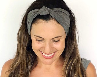 Heather Grey Knotted Headband - Turban Headband - Wide Headband - Yoga Headband - Knotted Headband