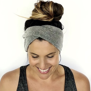 Grey Double Twist Headband - Turban Headband - Wide Headband - Yoga Headband - Workout Headband