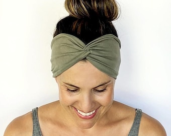 Diadema turbante retorcida color oliva - Diadema turbante - Diadema ancha - Diadema de enfermera - Diadema de yoga - Diadema para hacer ejercicio