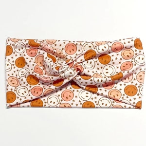 Happy Go Lucky Turban Headband - Turban Headband - Wide Headband - Yoga Headband - Workout Headband - Smiley Face Headband
