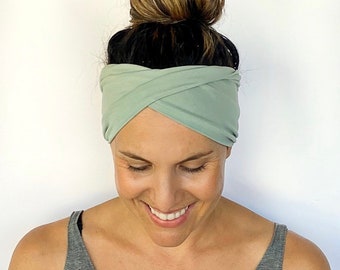 Sage Double Twist Headband - Turban Headband - Wide Headband - Yoga Headband - Workout Headband - Nurse Headband