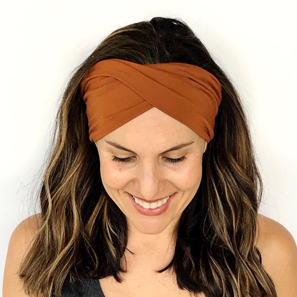 Rust Double Twist Headband - Turban Headband - Wide Headband - Yoga Headband - Workout Headband
