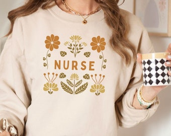 Sudadera de enfermera vintage - Camisa de enfermera boho - Regalo de enfermera - Camisa de enfermera de gran tamaño - - Enfermera registrada - Camisa de estudiante de enfermería - Enfermera linda