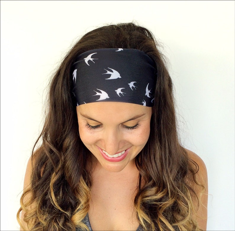 Yoga Headband Workout Headband Fitness Headband Running Headband Free Bird Print Boho Wide Headband image 2