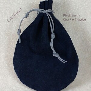 Black Suede Pouch, Size 5 x 7-inches, Old Fashioned Quality Drawstring Pouch, Heavy Duty Bag for Storing, Collecting, Special Present