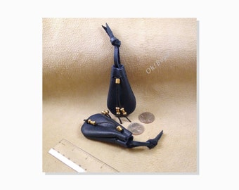 Small Drawstring Pouches, Color: Navy - Soft Strong Leather Stitched by Hand, 1-3/4 x 3-inches - Special Gemstone, Crystal, Vial