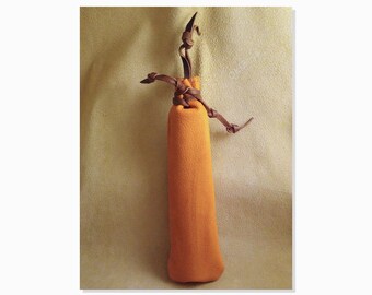 Deerskin Pipe Pouch - Tall and Narrow, Size 3-inches x 10-inches, Old Fashioned Handstitched Wearable Leather Bag, Leather Drawstring