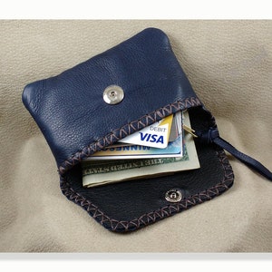 Cartera de cuero suave, cosida a mano, para el bolsillo delantero del pantalón, 3 secciones, sección central con cremallera, 4-3/4 x 3-1/4 pulgadas, para hombre o mujer