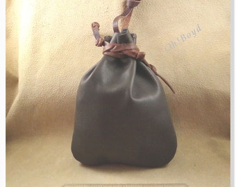 Leather Bag With Leather Drawstring, Size 6x8-in, Rugged Old Leather Bag With Leather Drawstring, Size 6x8-in, Rugged Old