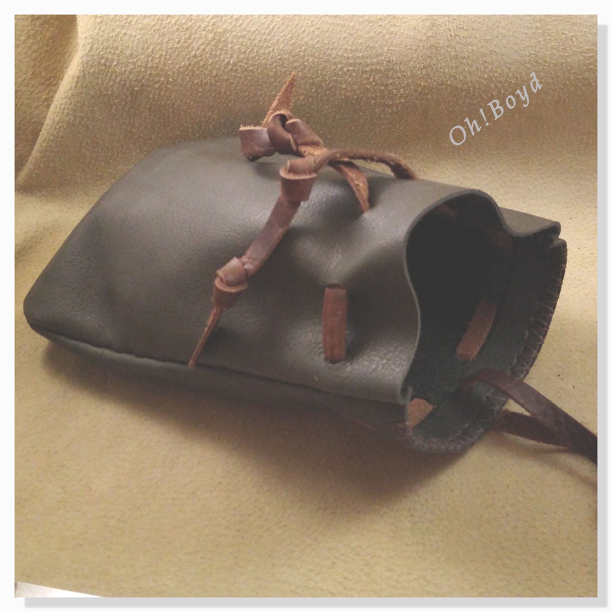Leather Bag With Leather Drawstring, Size 6x8-in, Rugged Old Leather Bag With Leather Drawstring, Size 6x8-in, Rugged Old