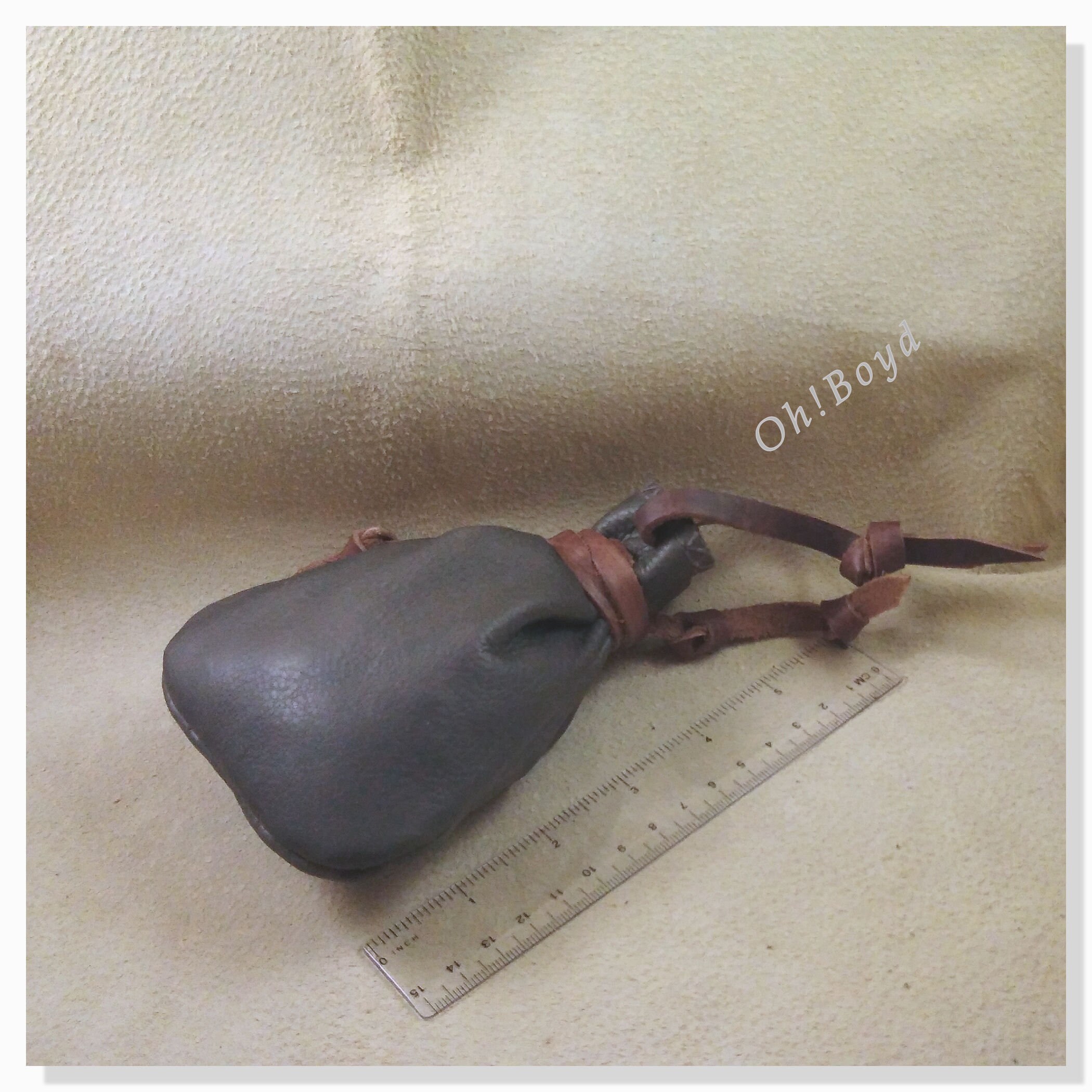 Leather Bag With Leather Drawstring, Size 3x5-in, Rugged Old