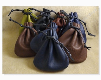 Eight Drawstring Pouches, 4x4-1/2-inches, Color: Mixed - Soft Strong Leather,  - Use for Gift Packages, Game Pieces, Rocks, Gemstones, Gold