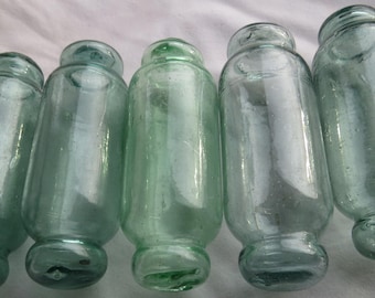 Japanese Glass Floats 6 inch Length Rolling Pin VARIED GREEN Shades Lot-5 Ocean Fishing Decor Rollers Artisan-Blown Balls Vintage!