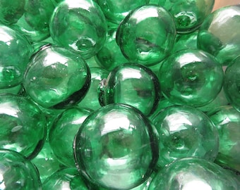 Asian Glass FLOATS 2" Lot of 7 Emerald Green Shades Ocean Fishing Decor Authentic Artisan